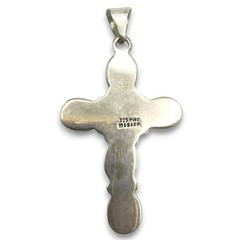 Vintage MWS Sterling Silver Howlite Cabochon CROSS Pendant 2” 12g Mexico EUC