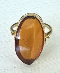 Vintage, 875 Silver Stamped, Vermeil, Russian Baltic Amber Ring, Size 7.75.