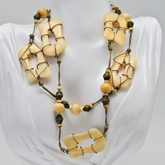 Original Vintage Designer MCM Bronze Bovine Coral Gemstone Bone Estate Necklace