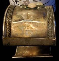 Vtg Large Silver-tone Cuff Bracelet With Large Semi-precious Stones 2″ Wide…