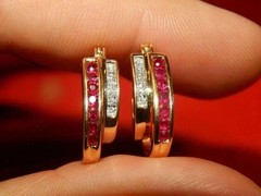 Round Cut Ruby & Lab Created Diamond Engagement 14K Yellow Gold Finish Earrings