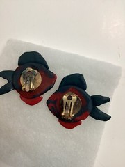 Vintage Multi-color Blue Green Fish Clip-on Earrings.