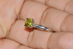 Certified Natural 1.7Cts Green Tourmaline Solid Platinum Solitaire Stacking Ring