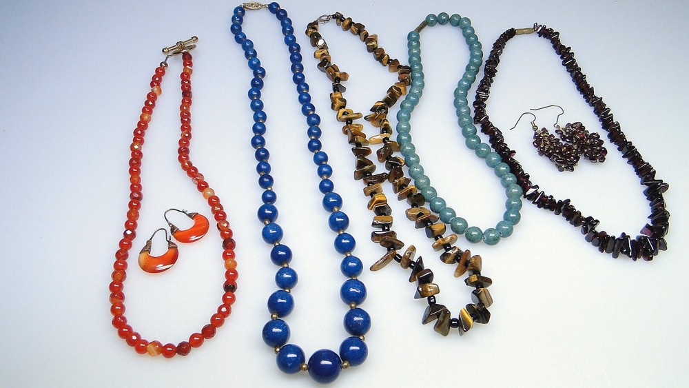 Vintage Beaded Strand Necklaces Earrings Carnelian? 7pc Necklace Lot