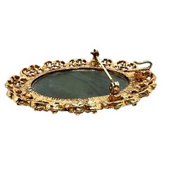 Vintage Large Green Polished Stone Brooch Pin Pendant