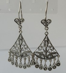 Vintage Turkish Sterling Silver Dangle Earrings Filigree 8.32 Grams 2.5 Inches