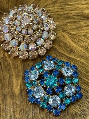2 Austria Signed Brooches. AB Crystal And Multi Color Blue. Mid Century