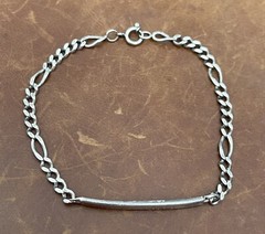 Vintage Sterling 925 Engraved Name”Renato 13-2-45” Figaro Chain Bracelet 8.5” In