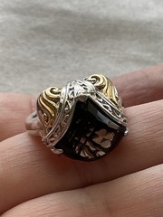 925 Sterling Silver Two Tone Smoky Quartz Ring Size 7 Vintage Estate Jewelry