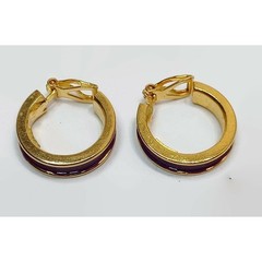 Vintage Mimi D N Gold Tone & Purple Enamel Hoop Clip Earrings