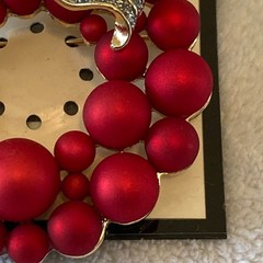 Napier Brooch Women’s Red Christmas Wreath Balls Pin Bow Cubic Zirconia