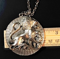 Silver Lion Leo Necklace Medallion Gothic Zodiac Pendant 30” Chain Cosplay Vtg