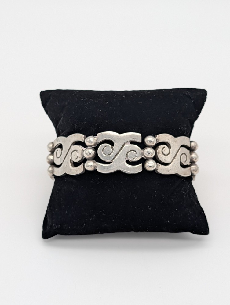 HEAVY Vintage Taxco Mexican Sterling Silver Link Ball Bracelet 74 Grams Sz 7¼