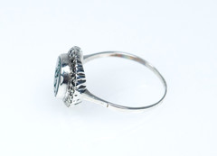 835 Silver – Antique Art Nouveau Ring/Seal / Engraving – Heliotrope U.Markasite