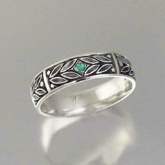 Retro Leaf Vintage Antique Band 1Ct CZ Elegant Unisex Promise Ring Silver Plated