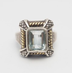 Vintage sterling silver 18k gold rope blue topaz classic shape ring sz 8.5