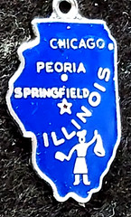 Vintage ENAMELED Sterling Silver ILLINOIS MAP Charm for Charm Bracelet, 2.46g