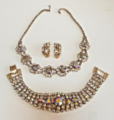 Estate VNTG Rainbow Clear AB Rhinestone High Sparkle Necklace Bracelet Earrings