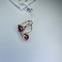 Vintage Soviet 14K 583 Rose Gold Tulip Earrings Purple Stone 1.67g
