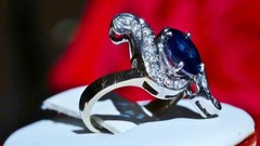 18k white gold size 4 ring 1.42ct natural, treated sapphire diamond 4.80gr N3444