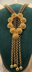 VTG CROWN TRIFARI DOUBLE CHAIN ETRUSCAN REVIVAL LARIAT WITH 4 DANGLES NECKLACE