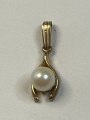 Dainty Vintage 70’s Gold Filled Wishbone/Faux Pearl Pendant & Box Chain 15.5”