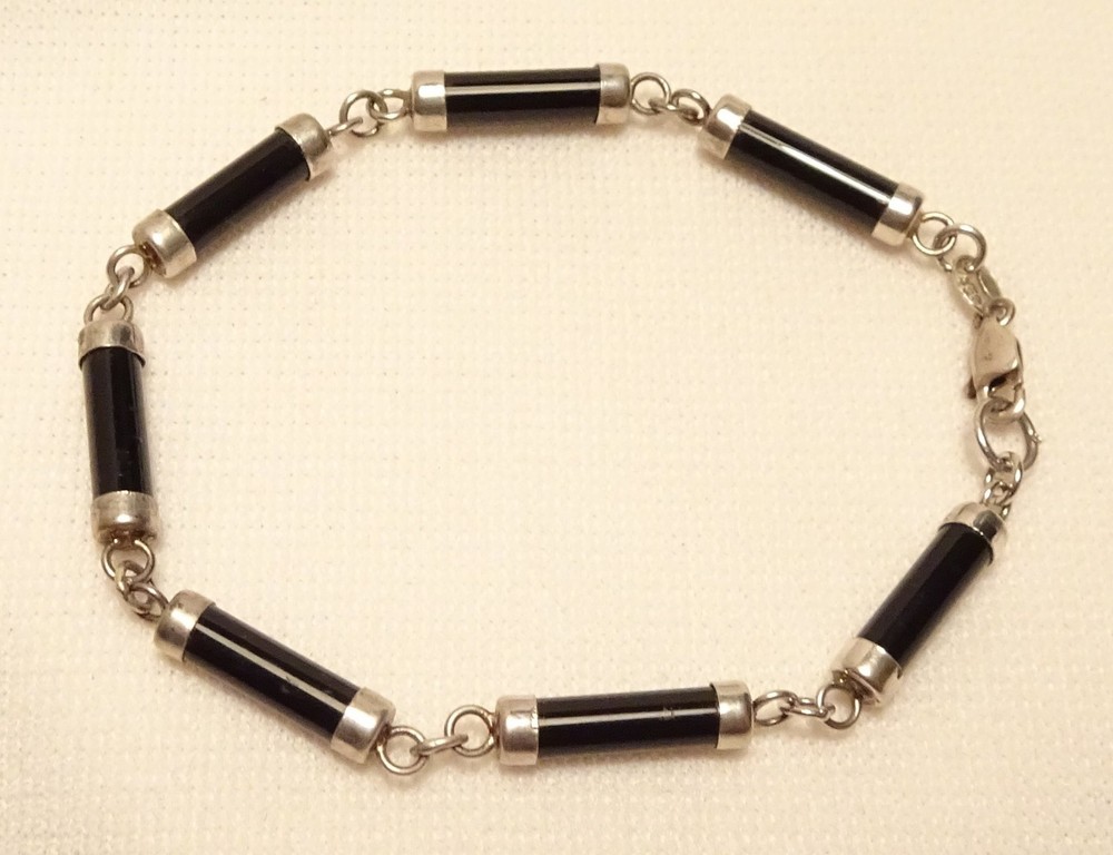Vintage Sterling Silver & Black Bracelet