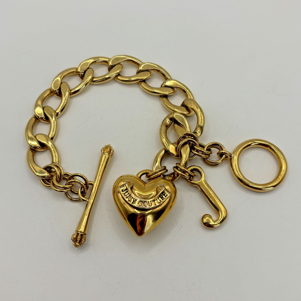 Juicy Couture Heart J Gold Tone Chain Bracelet Starter Charm Toggle