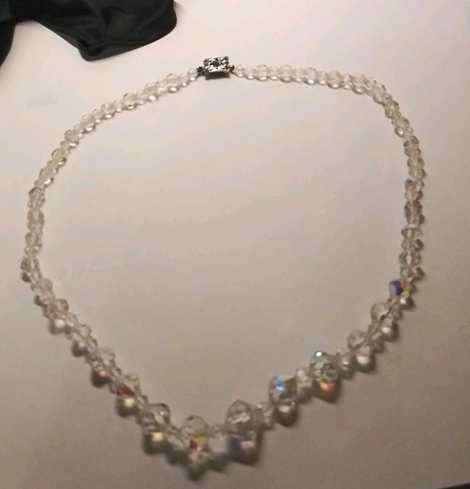 Vintage 1950s 10″ Austrain Cut Crystal Aurora Borealis Necklace