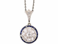 Art Deco Style Lab-Created Diamond & Sapphire Wedding 14k White Gold FN Pendant