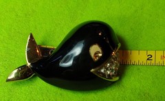 Jomaz Whale Brooch Black & Gold Enamel Pave’ Cut Rhinestones Open Mouth Vintage