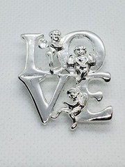 Vintage Silver Tone Love Brooch with 3 Angels