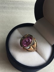 Rings silver 875 Gold plated pink-purple corund Russian Soviet vintage USSR