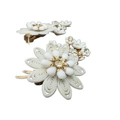 1950s Coro White Plastic Floral Bouquet Ear Climber Clip Earrings
