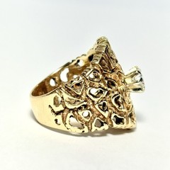 GG Certified Vintage Brutalist 14K Yellow Gold .53ct Diamond Size 7.5 Ring 11.5g