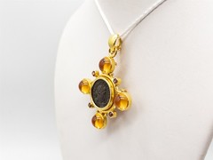 $14,000 Elizabeth Locke Citrine ANCIENT COIN 19k Yellow Gold CROSS Pendant 26g