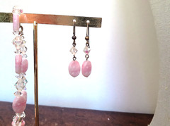 Pretty Pink and Clear Glass Bead Necklace, Earrings, and Bracelet Set, 1990-2000