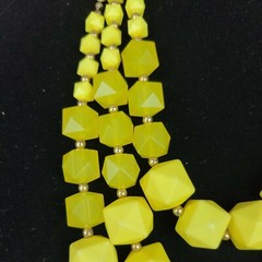 Yellow Faceted Square Beads 3 Strand Necklace with Matching Pierced Earrings