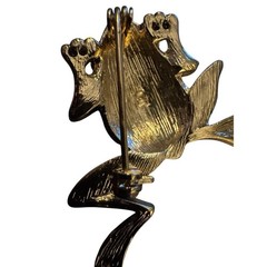 Vtg Lauren Conrad Enamel Leaping Frog Brooch Gold Tone Rhinestone Pin Signed LC