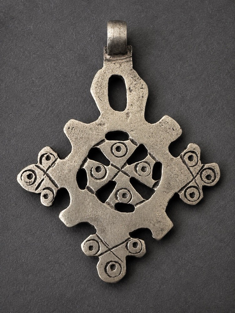 RARE Antique Circa 1890 Ethiopian Coptic Cross Pendant Low Grade Silver Handmade