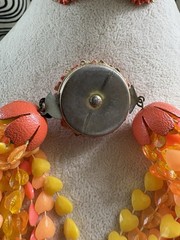 Vintage 1970s Multi-Strand Heart Bead Necklace + Clip-On Earrings Set Orange
