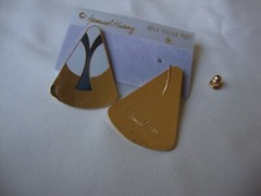 VINTAGE SAMUEL HUANG CLOISONNE RETRO ABSTRACT CHARCOAL & GRAY ENAMEL EARRINGS