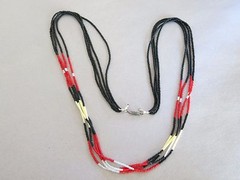 Necklace Red Gray Black 2mm Beads with Porcupine Quills 26 inch [1919]