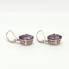 Sterling Silver Natural Light Purple Amethyst Leverback Dangle Earrings Vintage