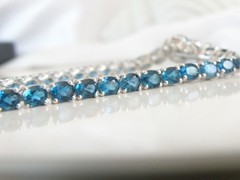 Vintage Sterling Silver 925 Natural Heated London Blue Topaz Tennis Bracelet