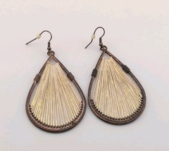 Vintage Copper Teardrop Earrings Large Gold Glistening String Peruvian