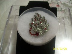 Navette Cut Lovely Vintage Brooch with Smoked & Red Rhonestones