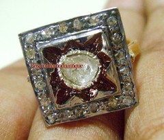 ART DECO VICTORIAN ANTIQUE ROSE CUT DIAMOND 0.86ct SILVER PARTY STYLE POLKI RING