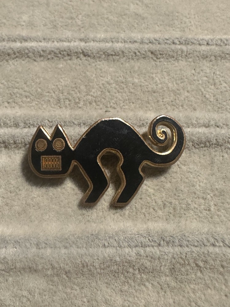 Vtg 1985 MMA Signed Enamel Peruvian Black Cat Pin Brooch