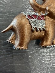 Vintage Silvertone Brown Rhinestone Elephant Brooch Pin